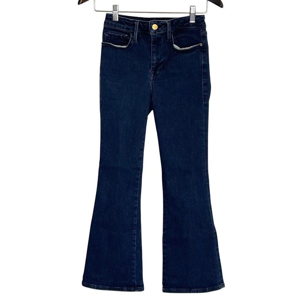 FRAME Le One Crop Mini Boot Jeans Dark Indigo High Rise Stretch Size 1